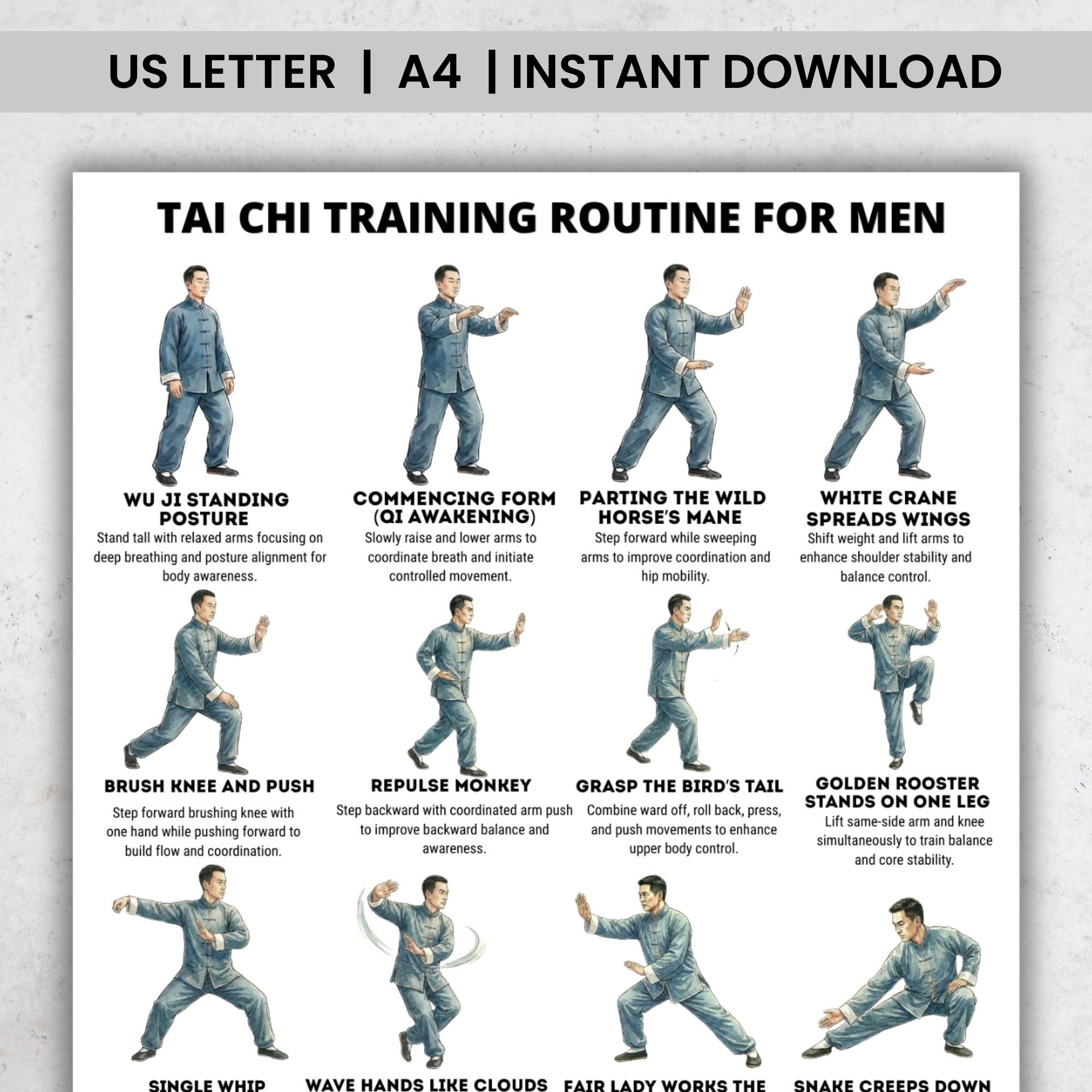 Tai Chi Exercises Printable Poster PDF, Tai Chi Workout Routine Chart ...