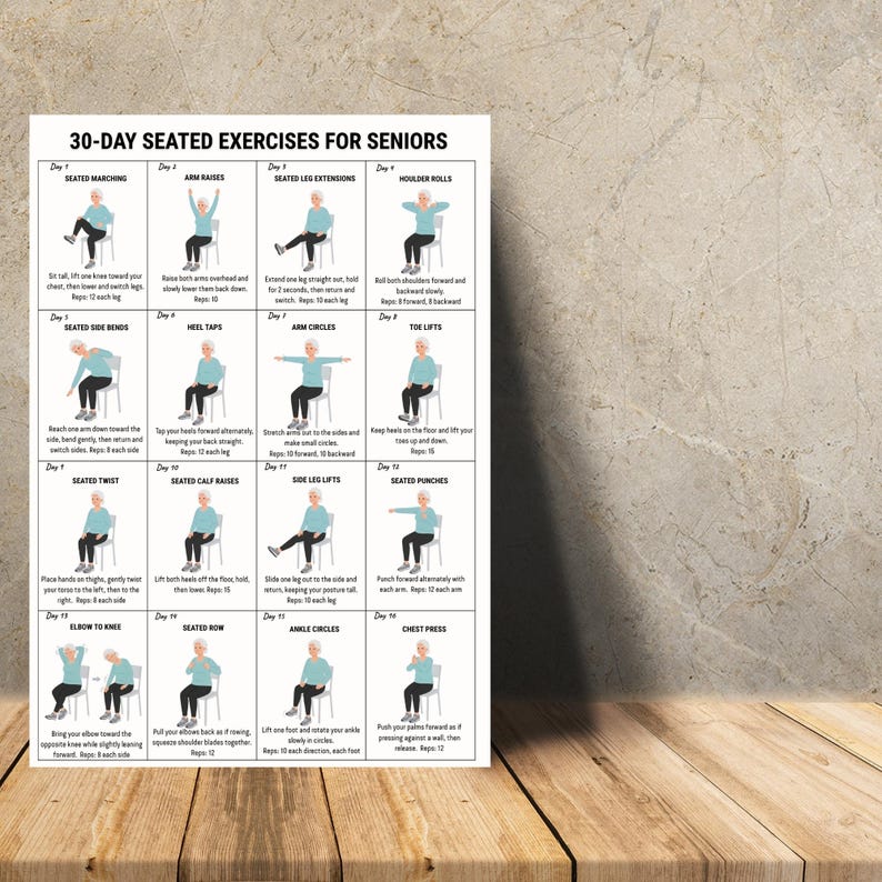 Edailt Exercise Routine Seated Exercise Printable for Seniors | 30 Day Chair Workout Plan | Low ...