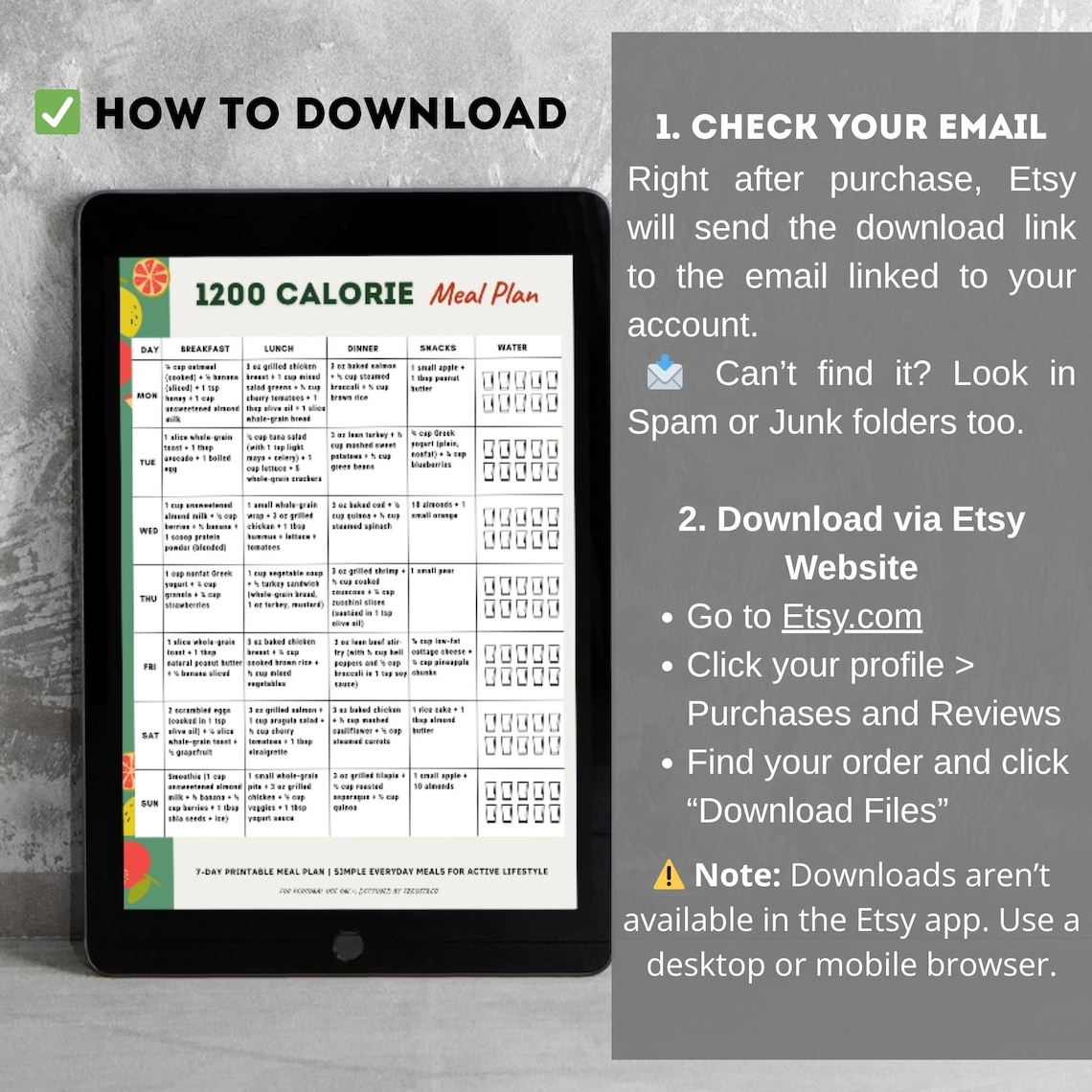 1200 Calorie Meal Plan Printable | 7 Day Meal Plan PDF | Digital ...
