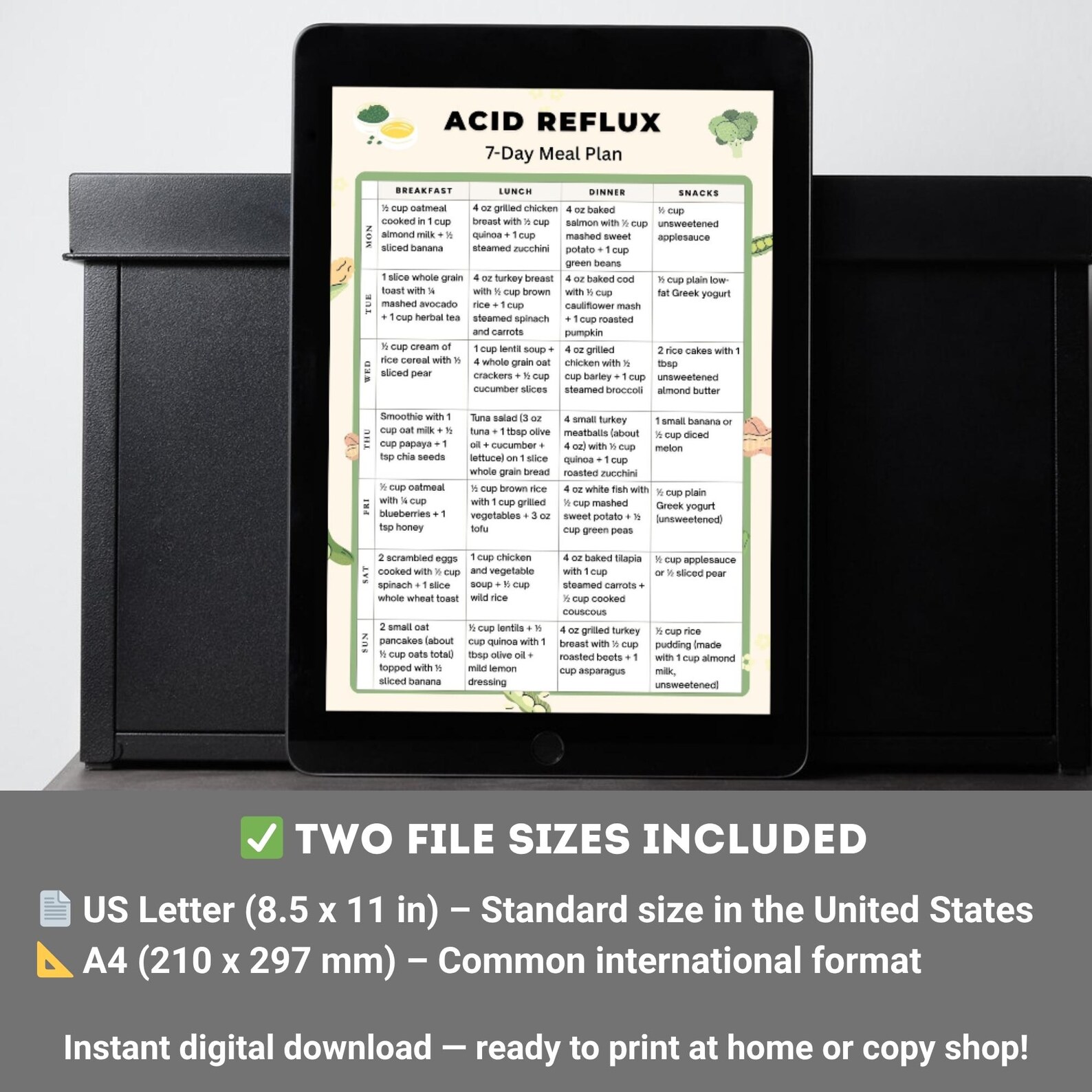 7 Day Acid Reflux Meal Plan Printable PDF | GERD Diet Menu | Low Acid ...