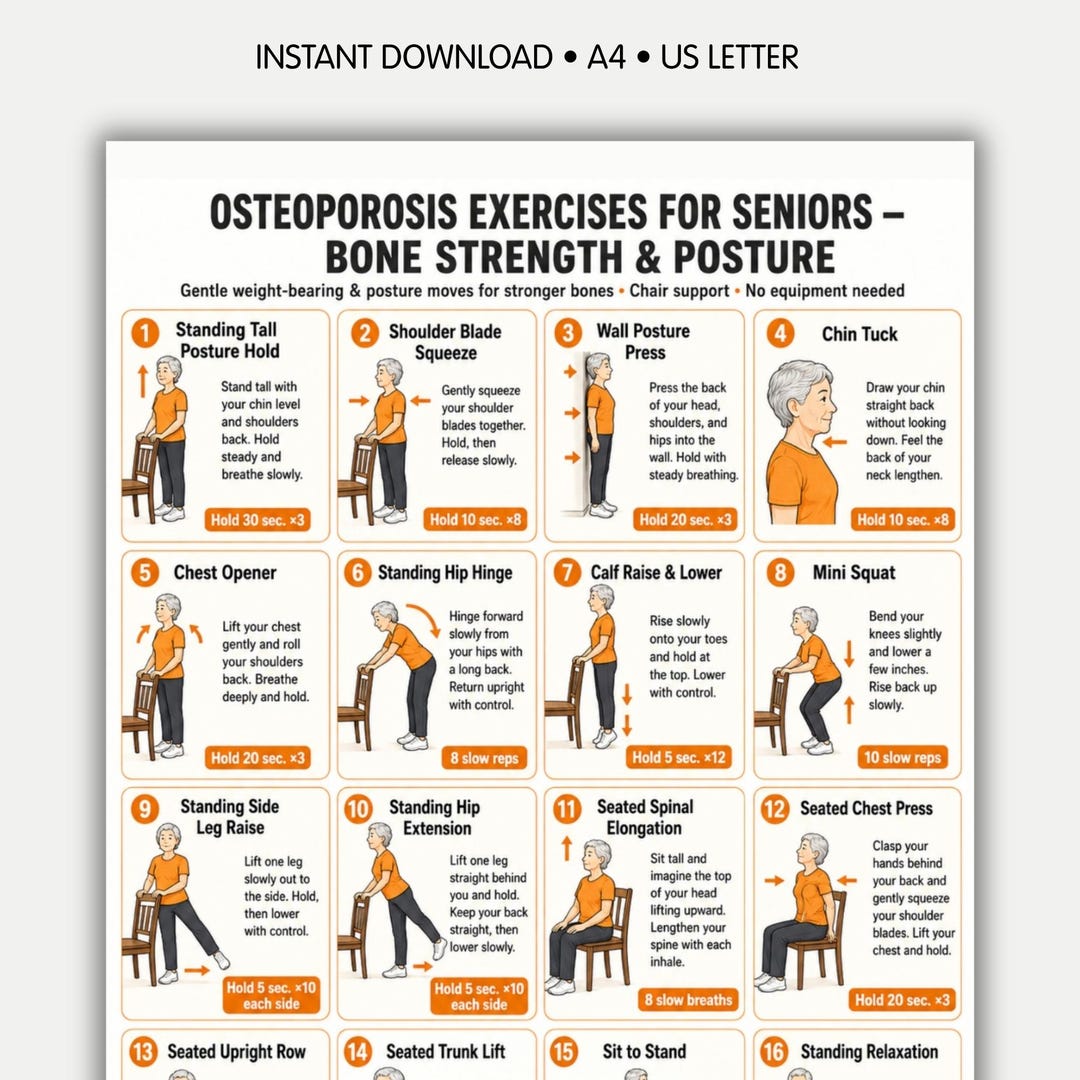 Osteoporosis Exercises for Seniors Printable PDF — 16 Gentle Bone ...