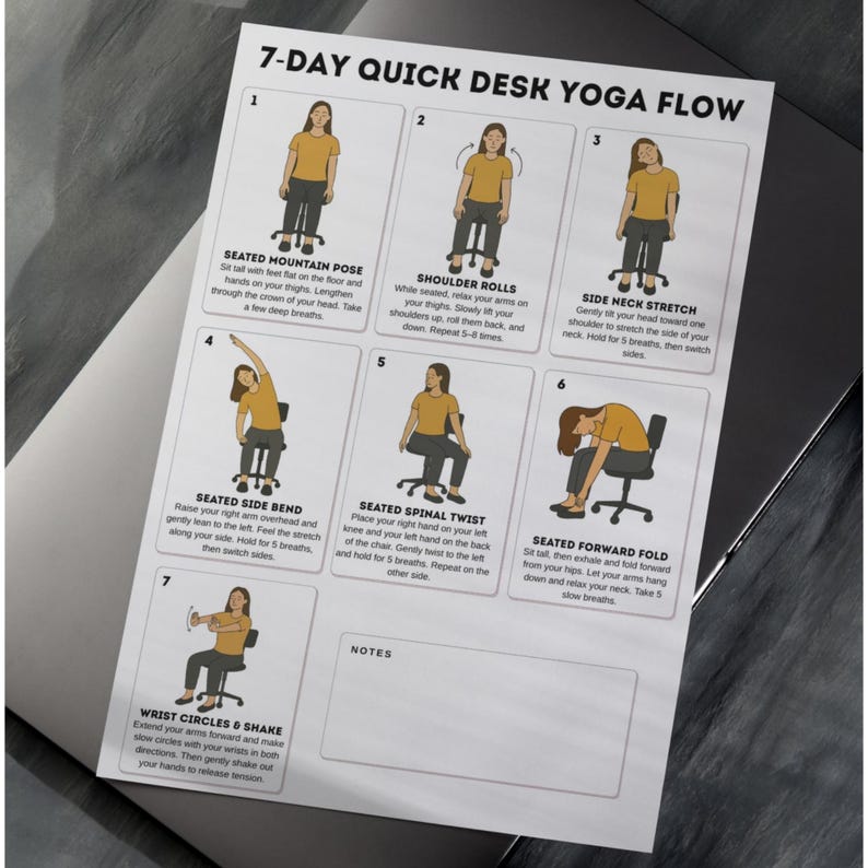 Seated Yoga Routine 7‑day Quick Desk Yoga Flow PDF, Gentle Office Chair Exercises ...