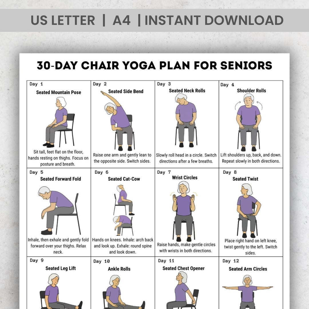 printable chair exercises for seniors 30 day chair yoga for