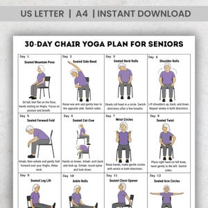 30 Day Chair Yoga For Seniors Challenge, Chair Exercise Guide, Printable Chair Workout, Senior Home Workout Plan, Digital Download PDF