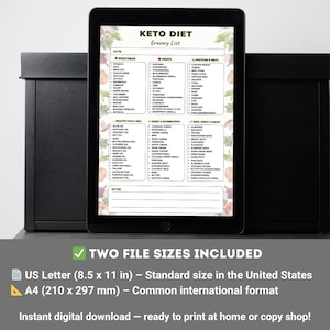 Keto Grocery List Printable | Low Carb Food List | Keto Diet Foods Chart | Keto Shopping PDF