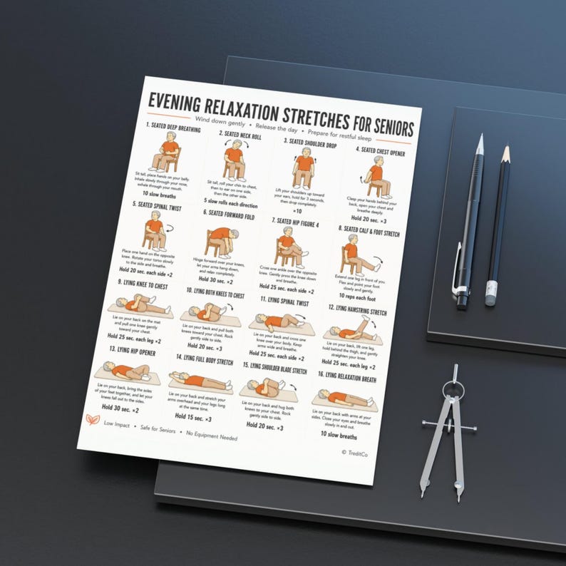 Relax Chart Evening Relaxation Stretches for Seniors Printable PDF — 16 Gentle Wind ...