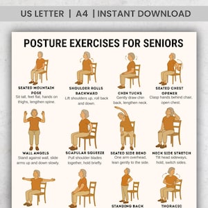 Posture Exercises for Seniors, Printable Posture Chart PDF, Chair & Standing Posture Correction Routines for Elderly Mobility