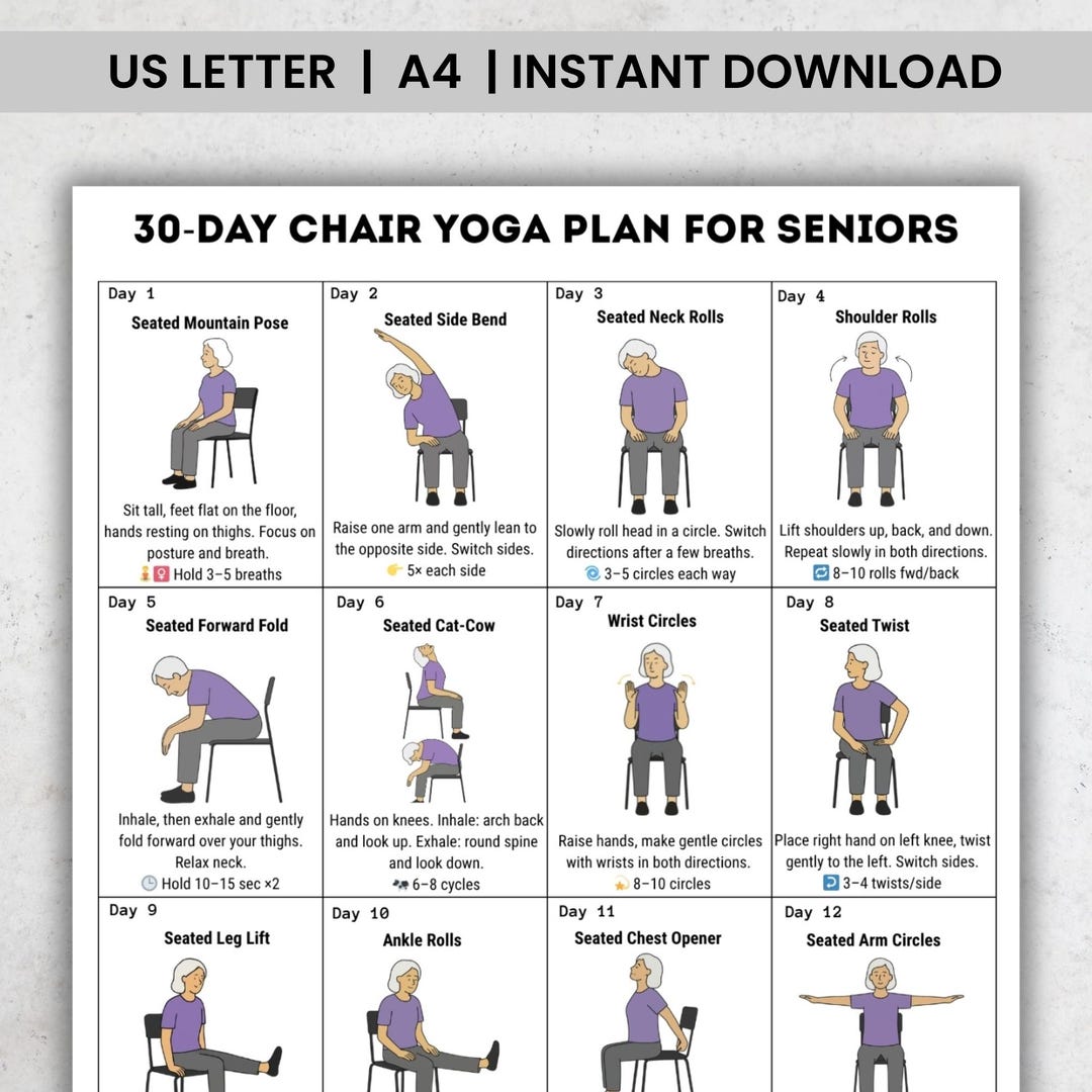 30 day chair yoga for seniors challenge, chair exercise guide