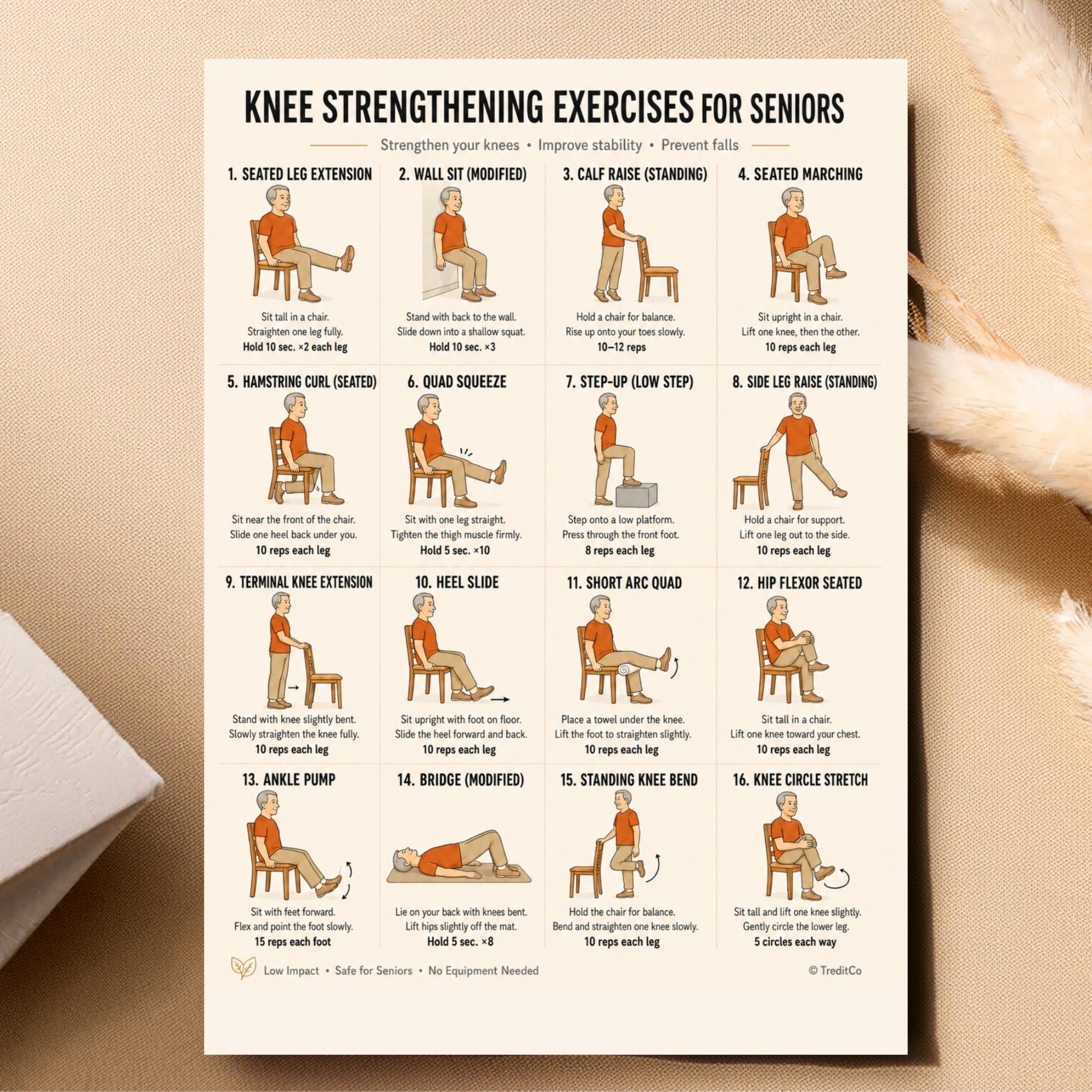 Knee Strengthening Exercises for Seniors Printable PDF — 16 Gentle Leg ...