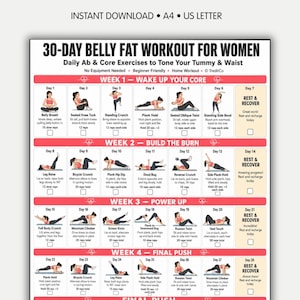 30-Day Belly Fat Workout for Women Printable PDF — Daily Ab & Core Challenge, Home Fitness Program, No Equipment Needed, Instant Download