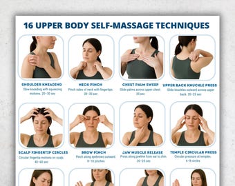 Upper Body Self-Massage Techniques Chart Printable, 16 Technique Instruction Poster,  Body Massage Reference PDF, Home Practice Sheet