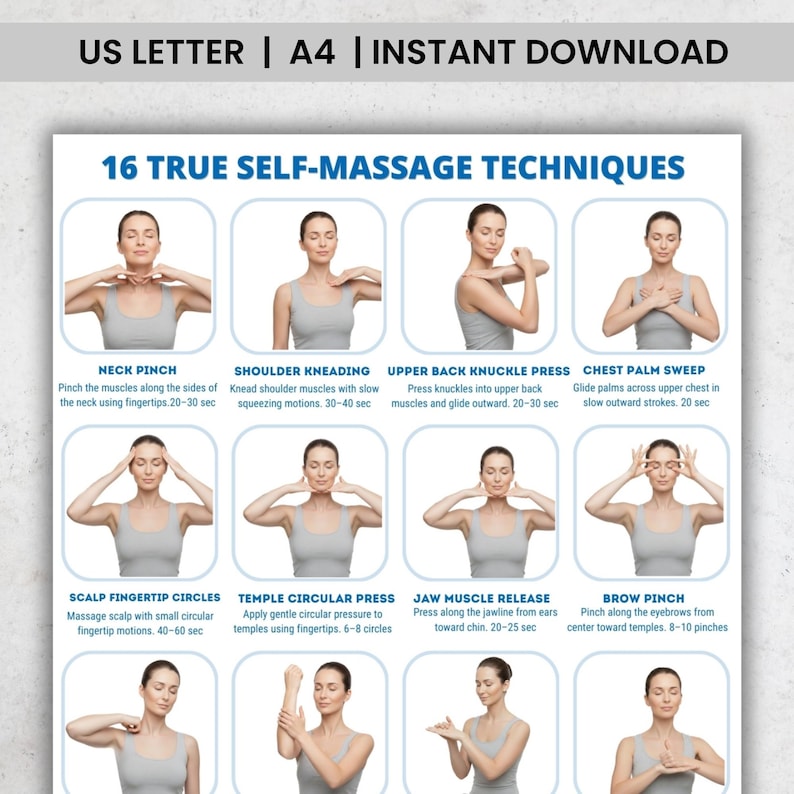 Self-massage Techniques Chart Printable, 16 Technique Instruction ...