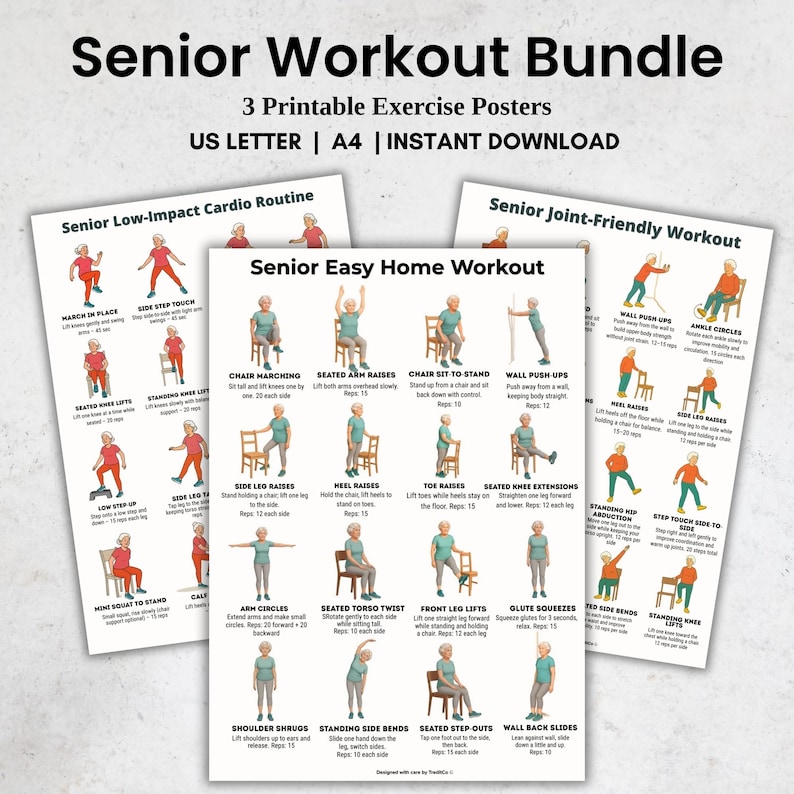 Senior Workout Bundle Printable | 3 Low-Impact Exercise Posters