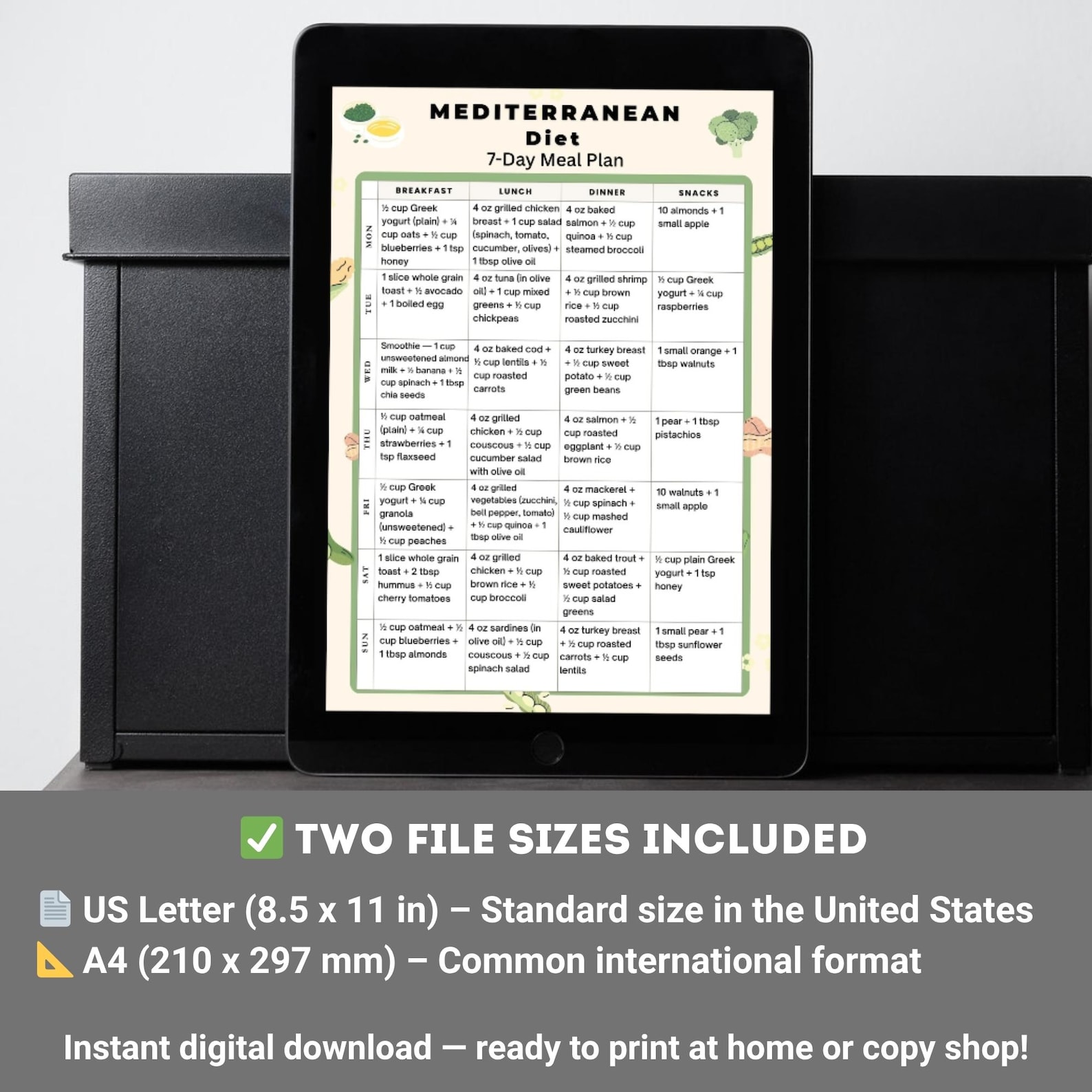 Mediterranean Diet 7 Day Meal Plan Printable PDF | Mediterranean Foods ...
