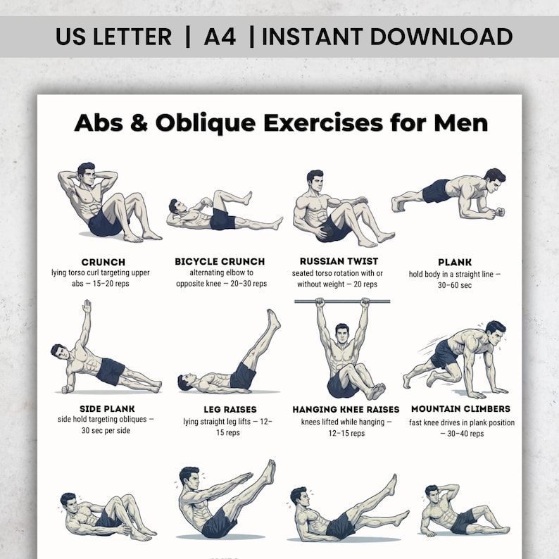 Abs Oblique Exercises for Men | Ab Exercises Obliques Core Workout ...
