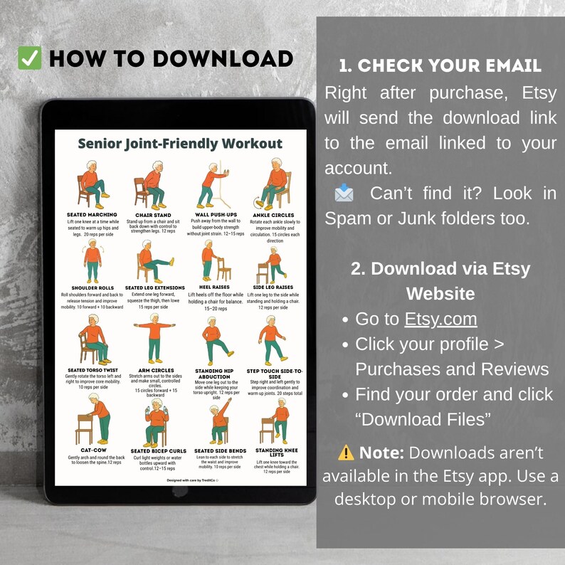 Senior Joint-Friendly Exercises • 16 Low-Impact Printable Workout