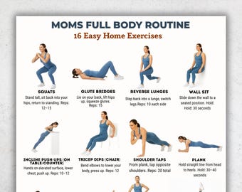 Mom Ganzkörper-Training druckbare, 16 einfache Hausübungen, Anfänger Fitness-Routine, Workout-Übungskarten PDF, Home Workout PrintablePDF