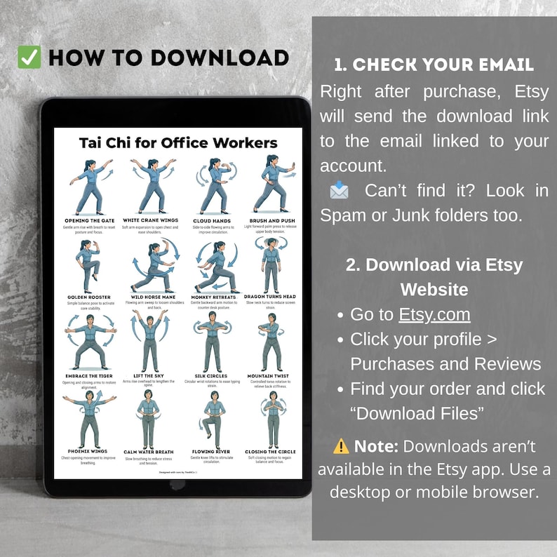 Desk Stretch Exercises Printable PDF Poster, Tai Chi Office Routine ...
