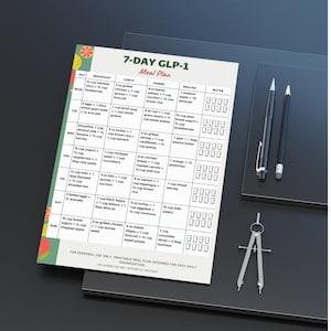 GLP-1 7 day meal plan printable showing a weekly text-based meal plan with breakfast, lunch, dinner, and snack for each day. One-page printable PDF written in U.S. measurements, suitable for printing on A4 or US Letter or for digital use.