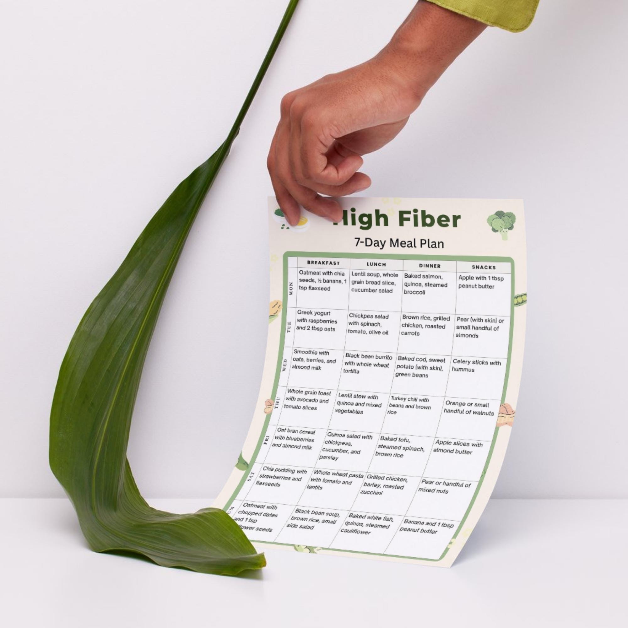 High Fiber Meal Plan Printable, 7 Day High Fiber Diet PDF, IBS Meal ...