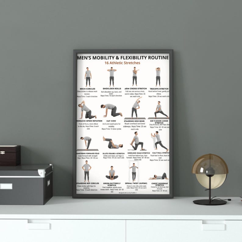 Mobility Routine Chart.pdf Men's Mobility & Flexibility Routine Printable | 16 Athletic Stretches ...