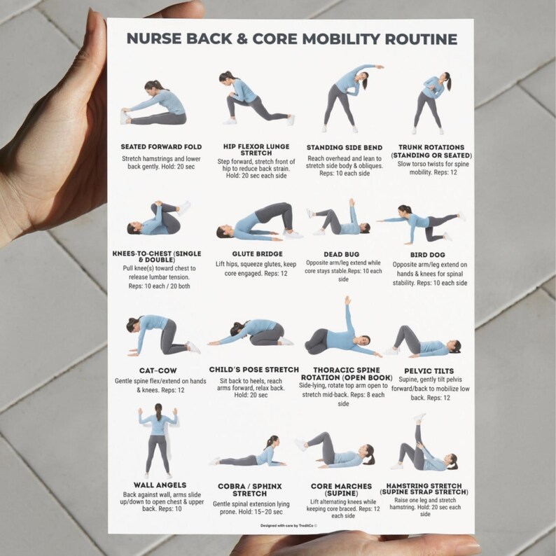 Nurse Back & Core Mobility Routine · 16 Exercises Printable · Daily ...