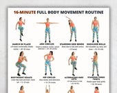 16-Minute Full Body Workout Poster | Standing Full Body Exercise Chart | No Equipment Workout | Printable Fitness PDF