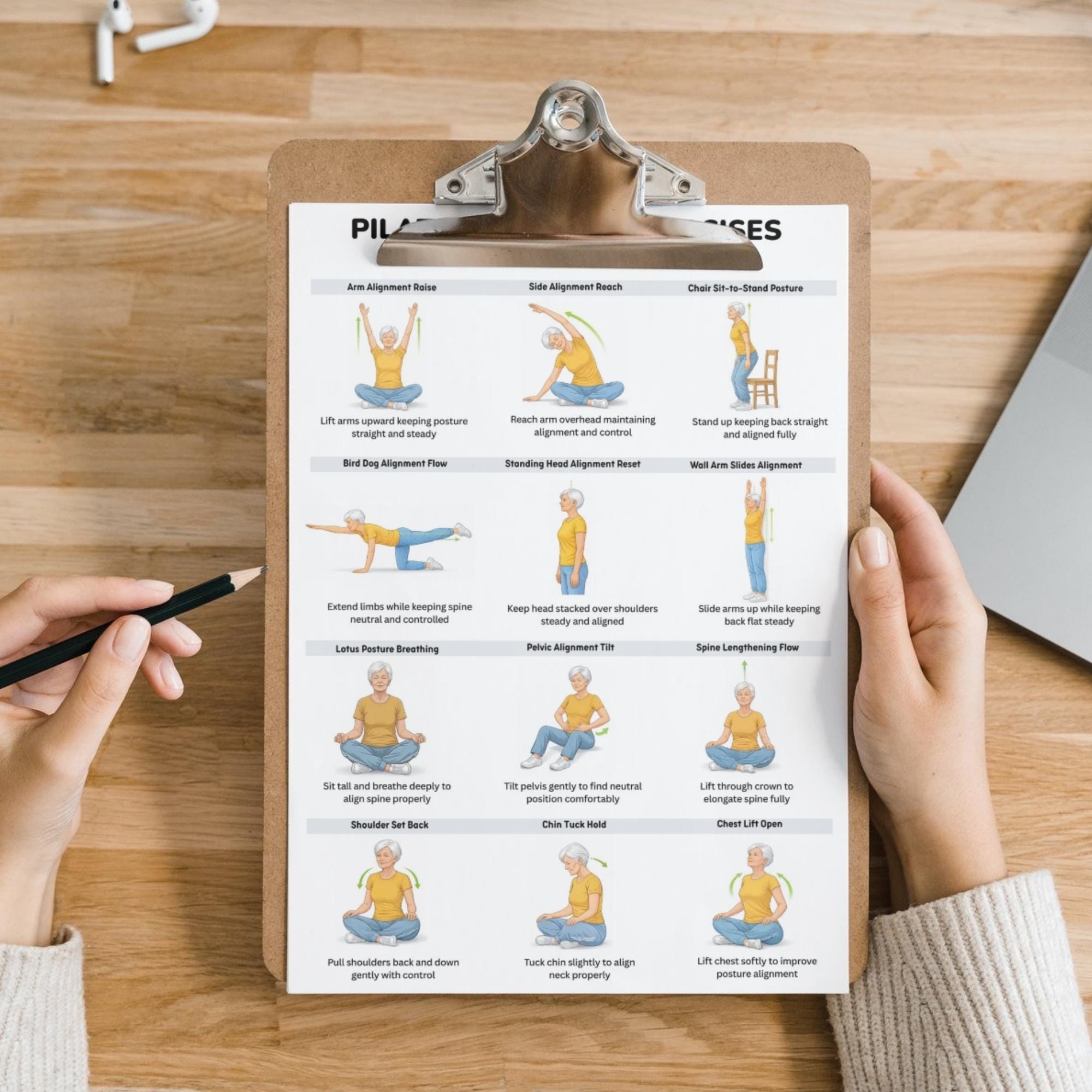 Daily Posture Routine Pilates Posture Exercises for Seniors Printable, Low Impact Alignment ...