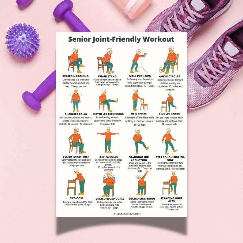 Senior Joint-Friendly Exercises • 16 Low-Impact Printable Workout