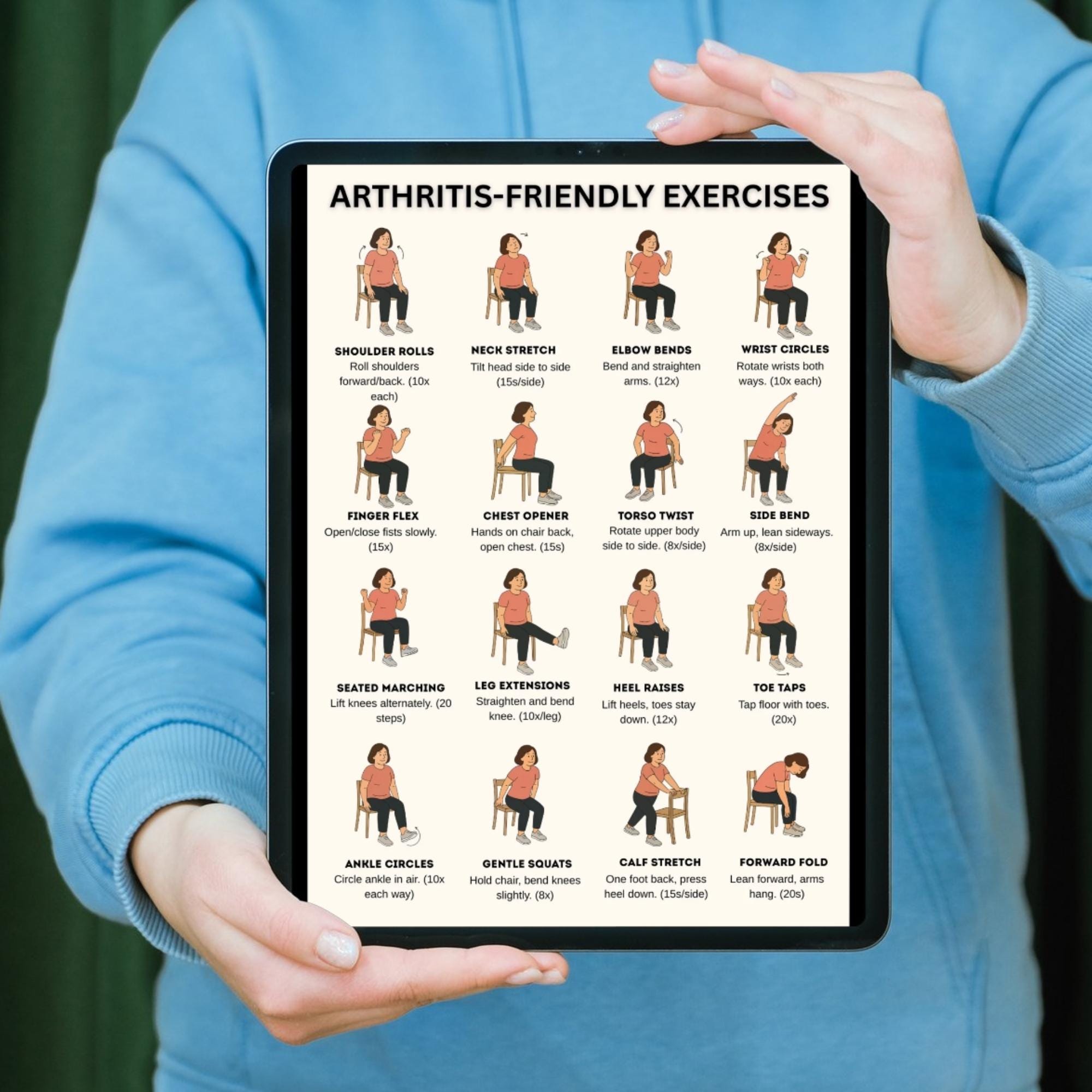 Arthritis Exercises Poster Seniors | Chair Exercises Chart | Standing ...