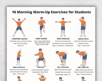 Morning Warm-Up Exercises for Students Printable, Kids Exercise Chart, Classroom Warm Up Poster, PE Warm Up Routine, School Fitness Sheet