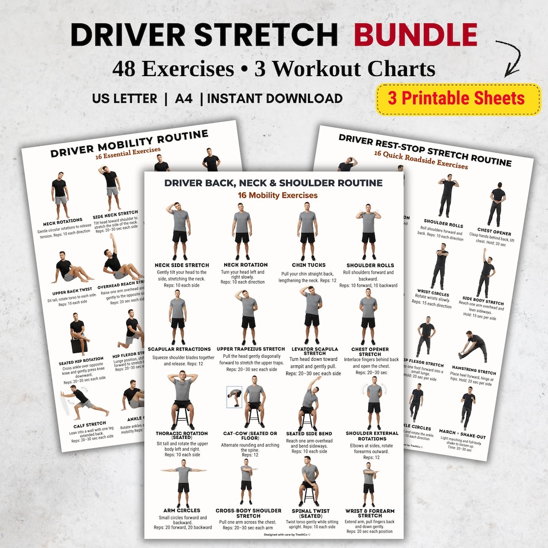 Driver Stretch Bundle Printable, 3 Mobility Routines, Driver Back Neck ...
