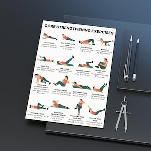Flat-style digital illustration of a woman demonstrating core strengthening exercises at home, fitness workout poster, no equipment required.