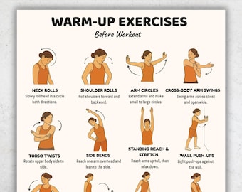 Warm-Up Exercises Before Workout Chart, Pre-Workout Stretching Routine PDF, Printable Fitness Exercise Chart for Training