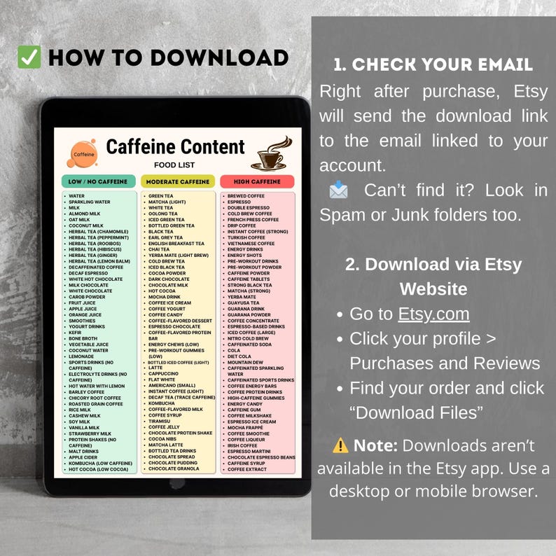 Printable Caffeine Questionnaire.pdf Caffeine Content Food List Printable PDF, Low Moderate High Caffeine ...