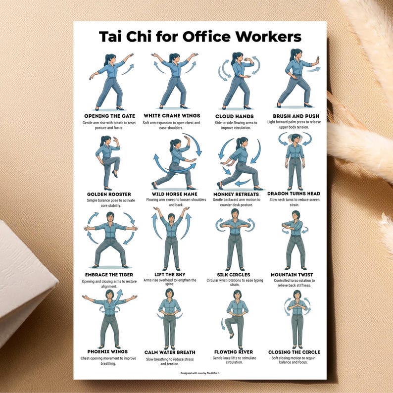 Desk Stretch Exercises Printable PDF Poster, Tai Chi Office Routine ...