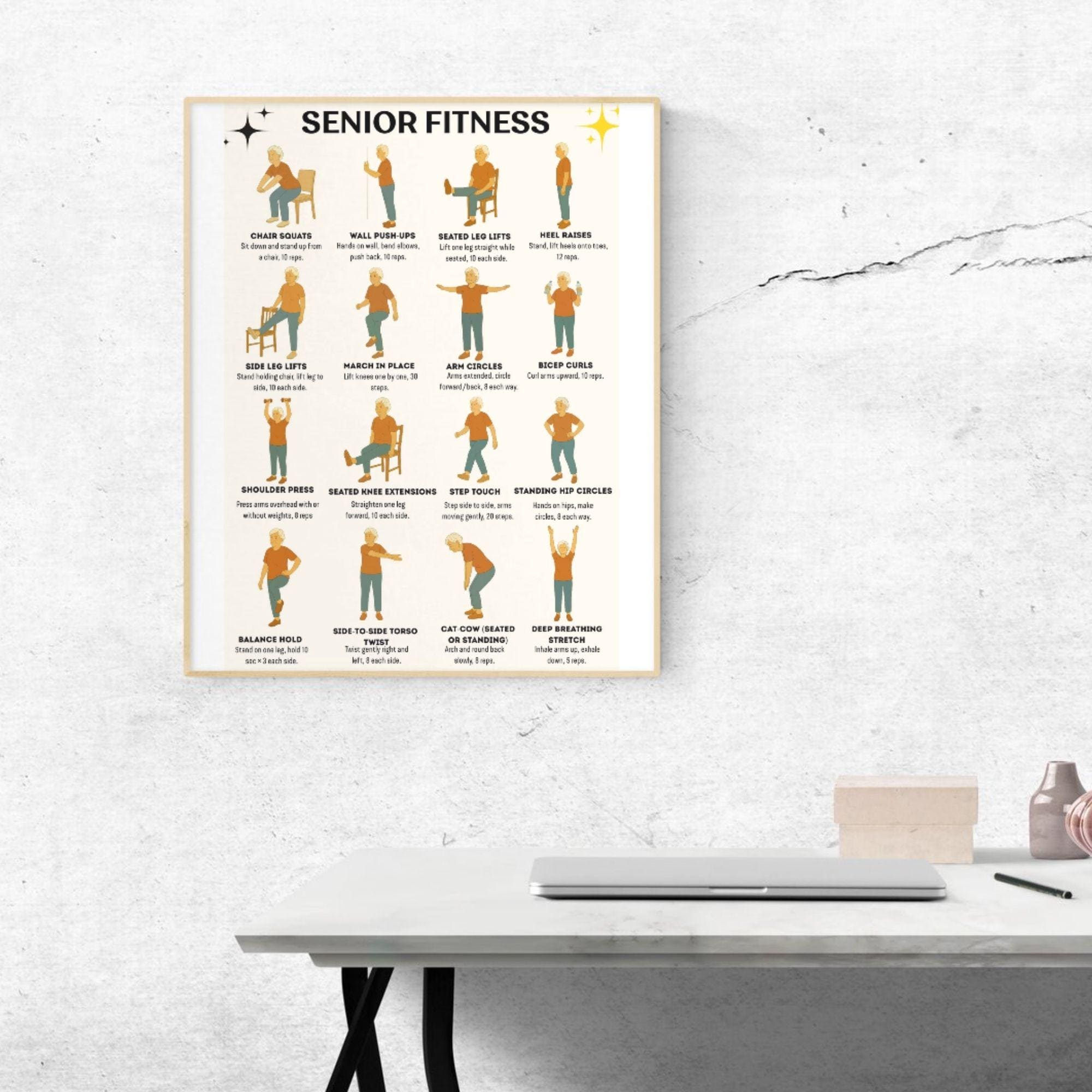 Senior Fitness Printable PDF, 16 Easy Chair & Standing Exercises for ...