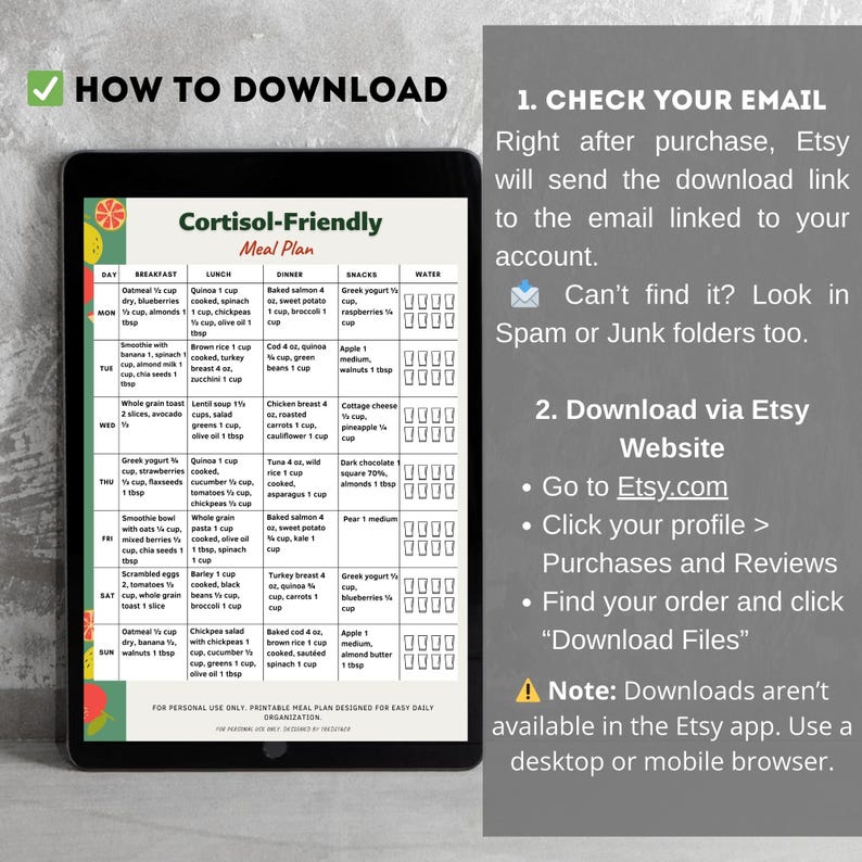7 Day Cortisol Meal Plan Printable | Cortisol Friendly Meal Plan PDF ...