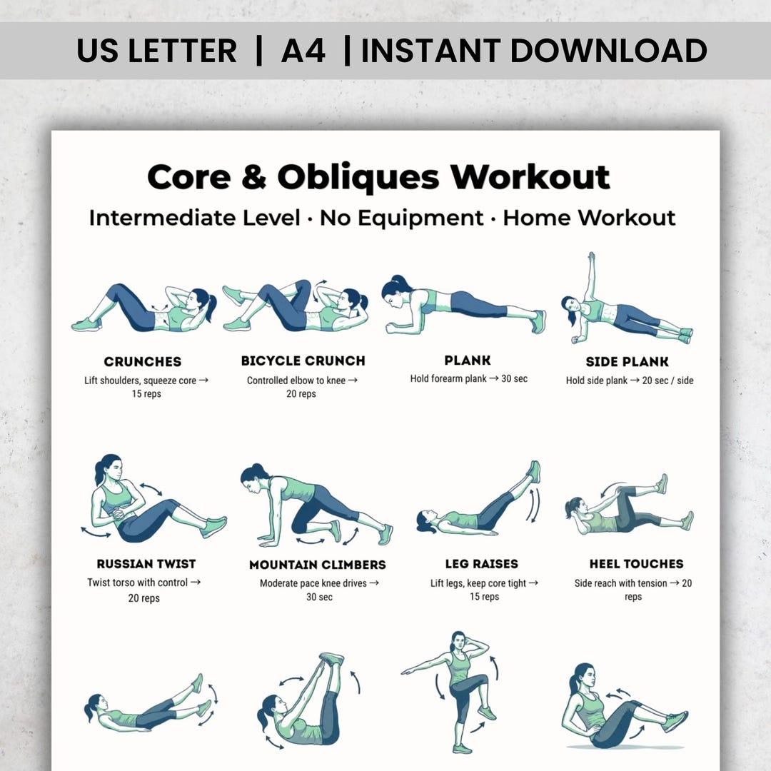 Abs Core Workout Core & Obliques Workout Intermediate, Abs Workout at Home, No Equipment ...