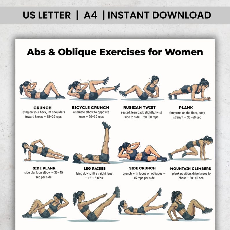 Abs Oblique Exercises for Women | Ab Exercises Obliques Core Workout ...
