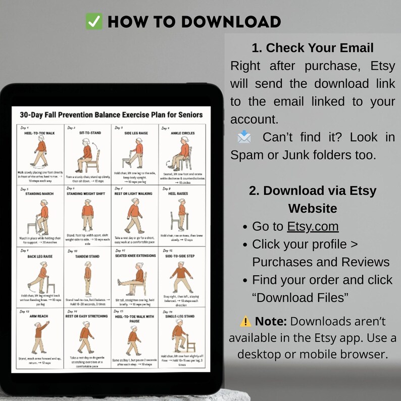 Balance Exercises for Seniors | 30 Day Fall Prevention Printable PDF ...