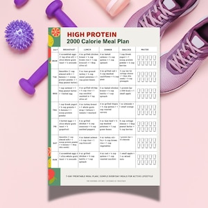 High Protein 2000 Calorie Meal Plan Printable | 7 Day Protein Meal Prep PDF