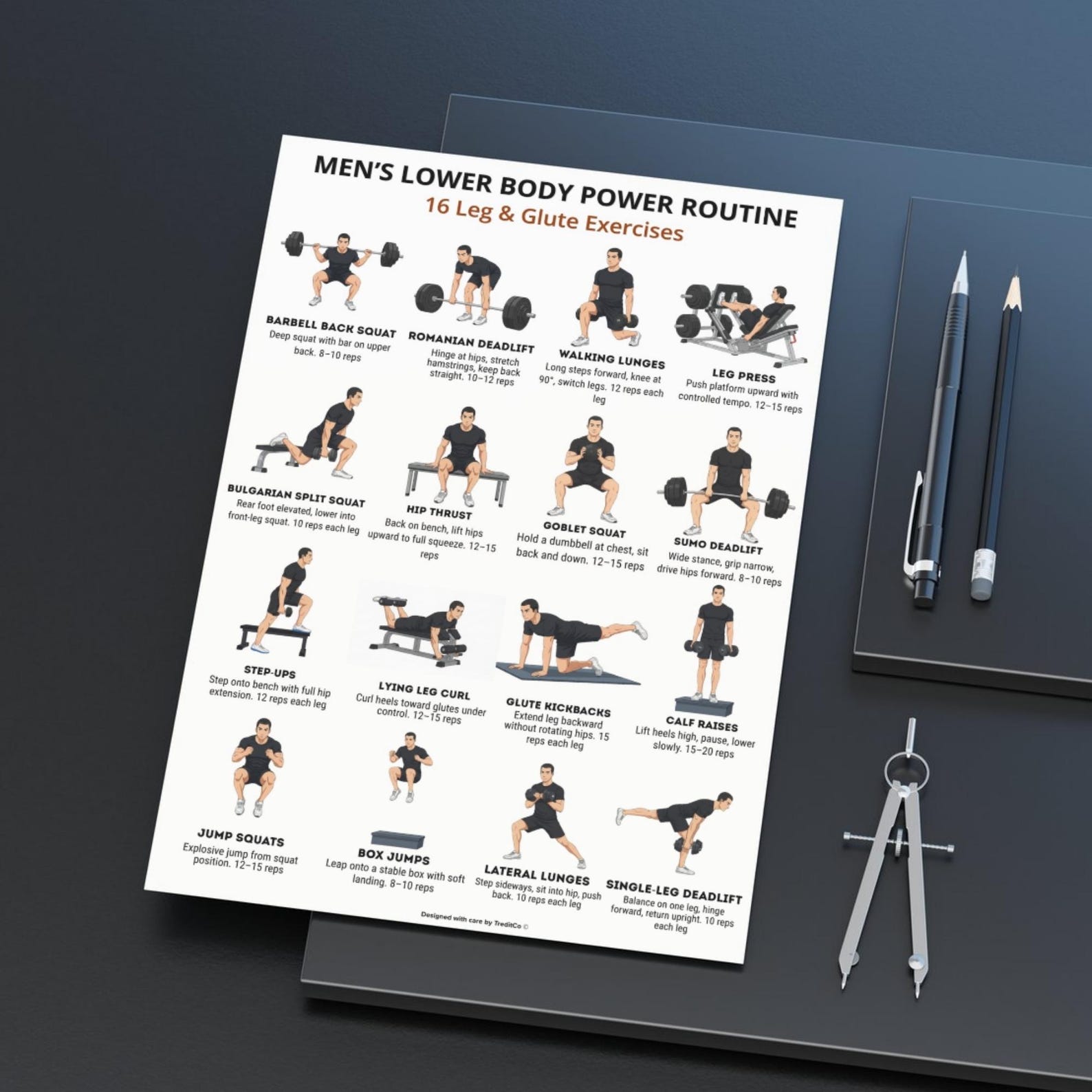 Basic Workout Sheet.pdf Men’s Lower Body Workout Printable | Leg Day Routine | 16 Exercises ...