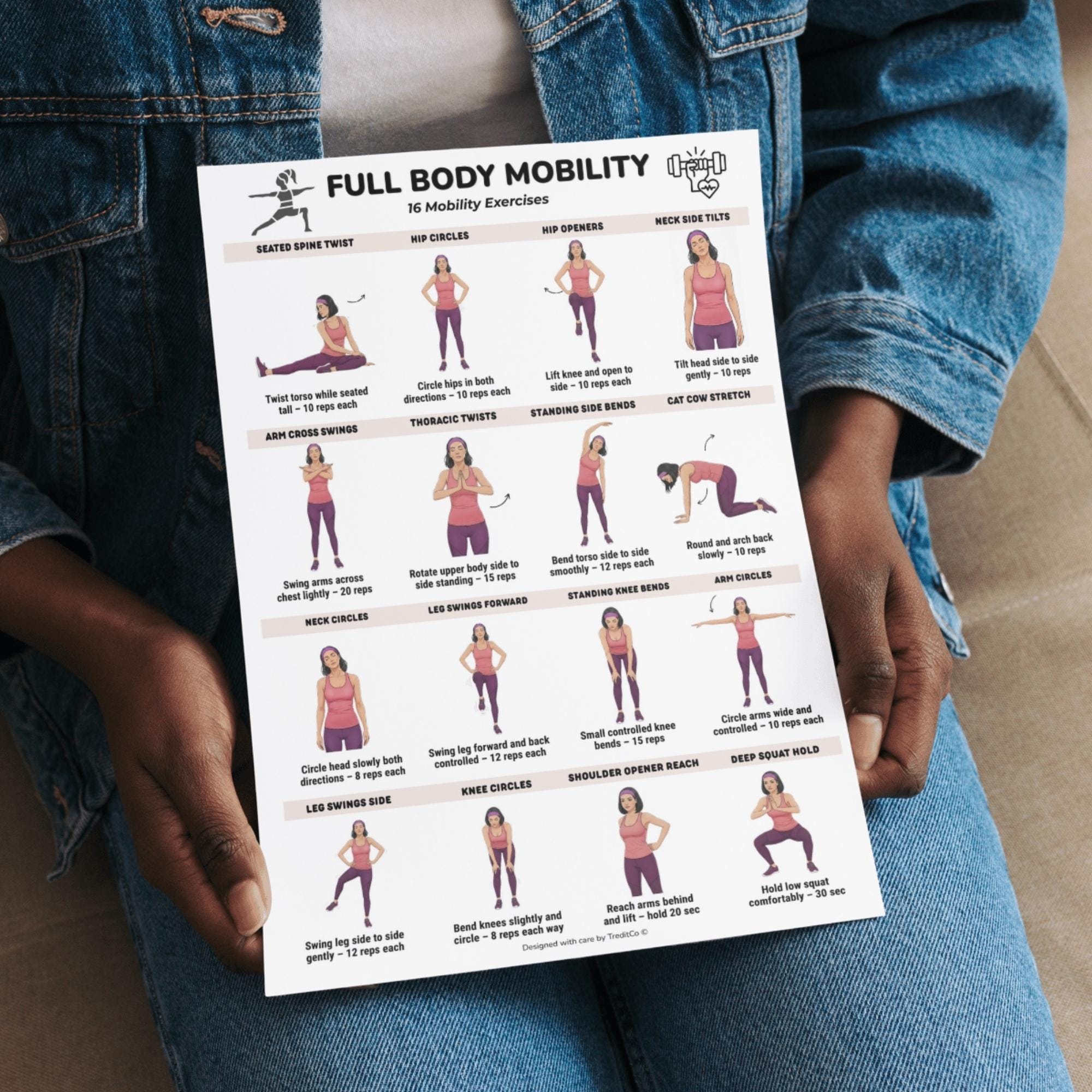 Printable Mobility Full Body Mobility Exercises Printable Chart, Mobility Workout Poster ...