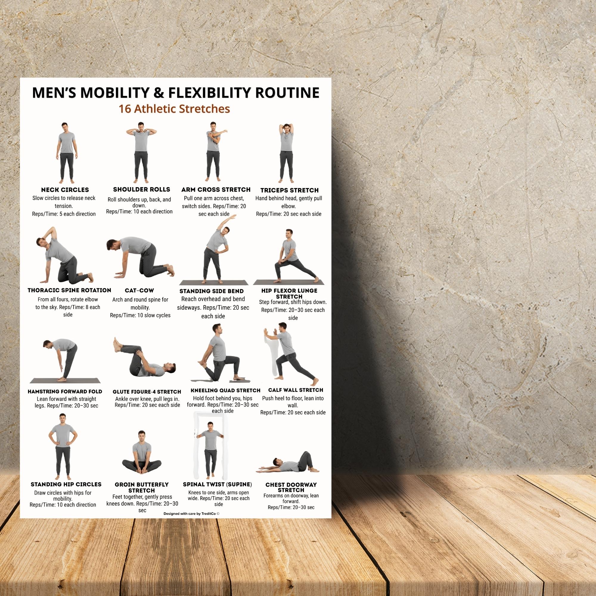 Men's Mobility & Flexibility Routine Printable | 16 Athletic Stretches ...