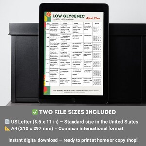 Low Glycemic Meal Plan Printable | 7 Day Low GI Menu PDF