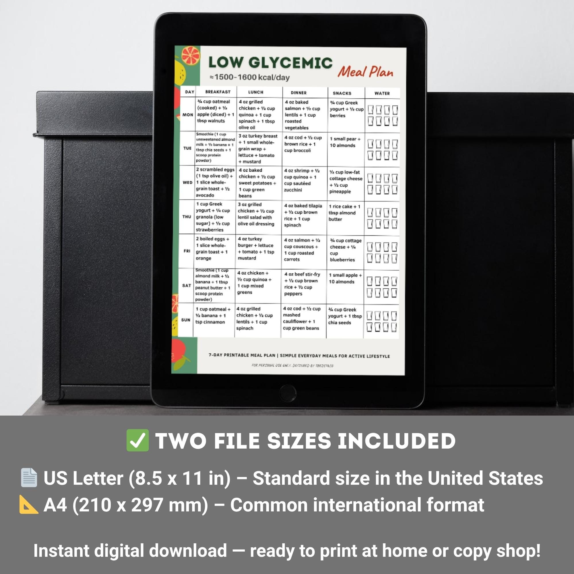 Low Glycemic 7 Day Meal Plan Printable | 1500 Calorie Low Glycemic Meal ...