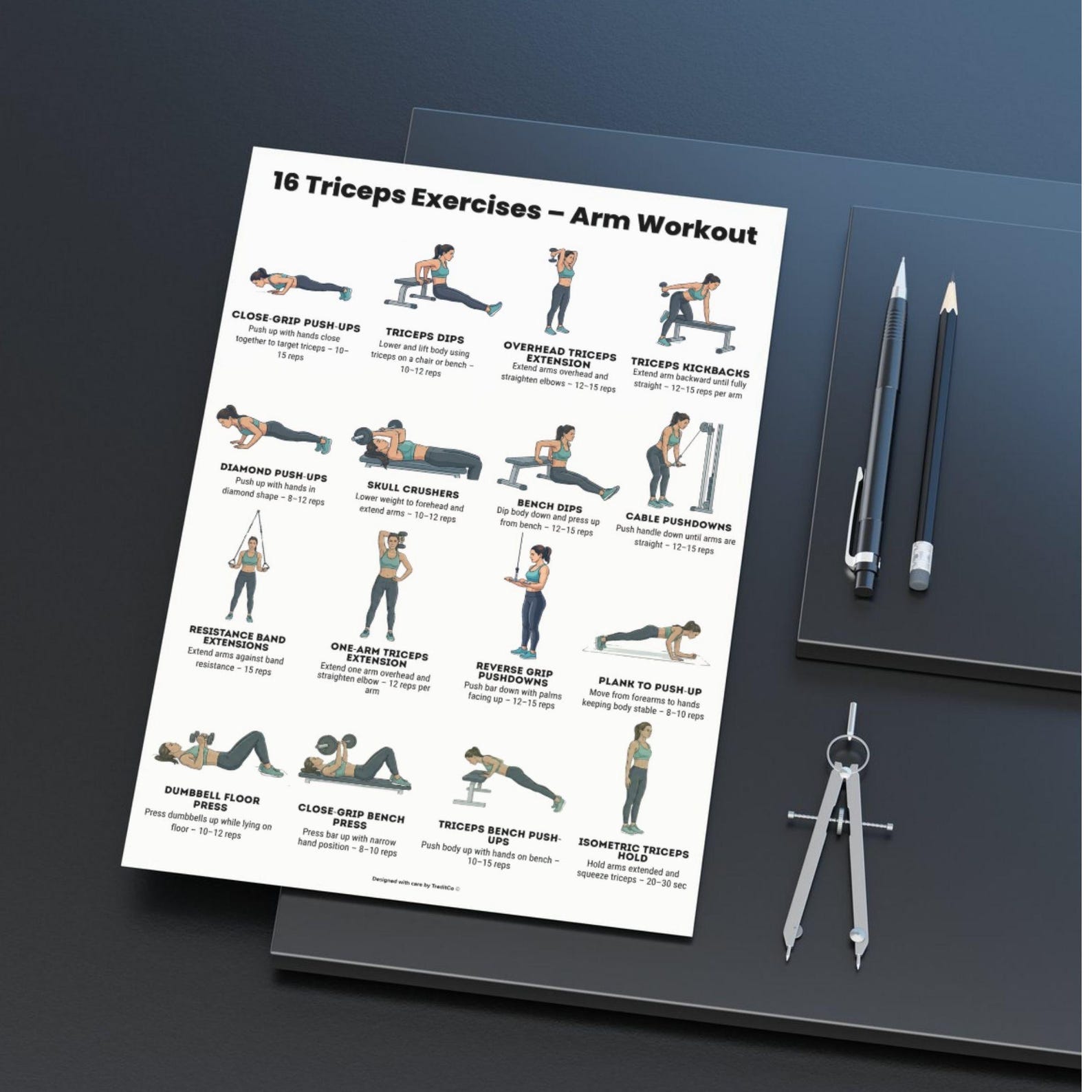 16 Triceps Exercises Arm Workout Printable | Triceps Workout Poster ...
