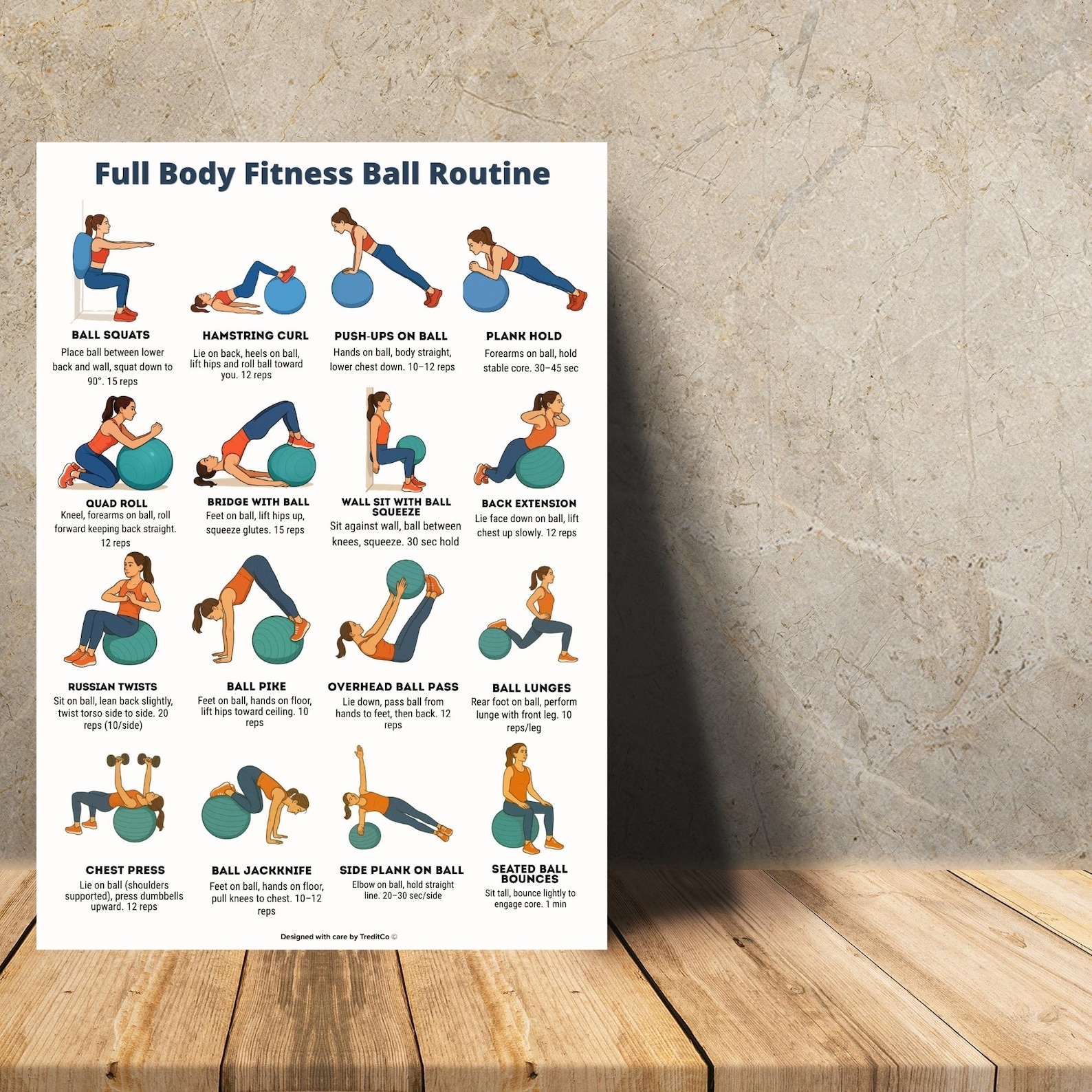 Full Body Fitness Ball Routine | Stability Ball Exercise Chart ...