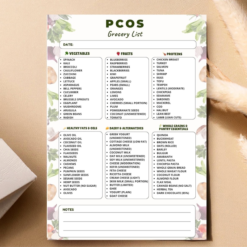 PCOS Grocery List Printable | PCOS Food List | Low GI Foods Chart | PCOS Diet Foods PDF